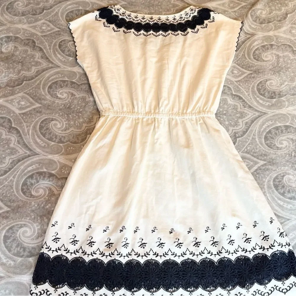 J. Crew Linen Embroidered Scallop Dress